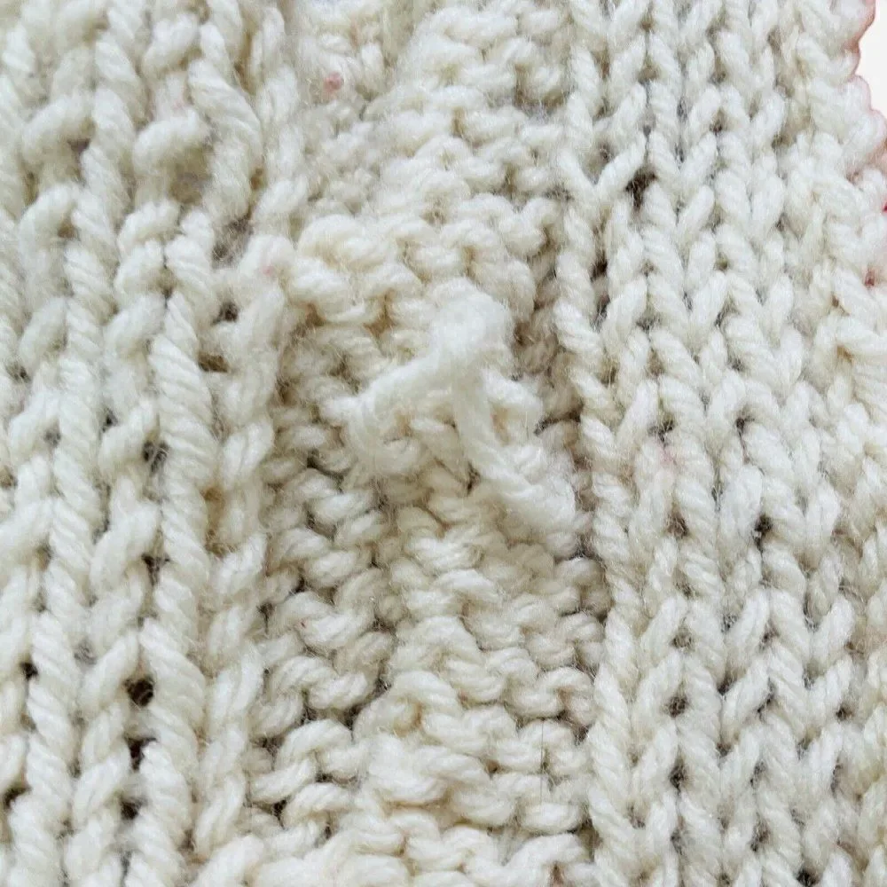 Vintage 1970s Cable Knit Handmade Afghan Throw Blanket Orange Cream Gold 67